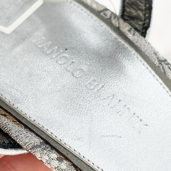 Manolo Blahnik Vintage Silver Brocade Floral Pointed Toe Strappy Heel size IT 39 - Picture 12 of 15